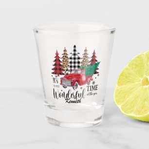 Personalized leopard print, plaid Christmas tree Shot Glass