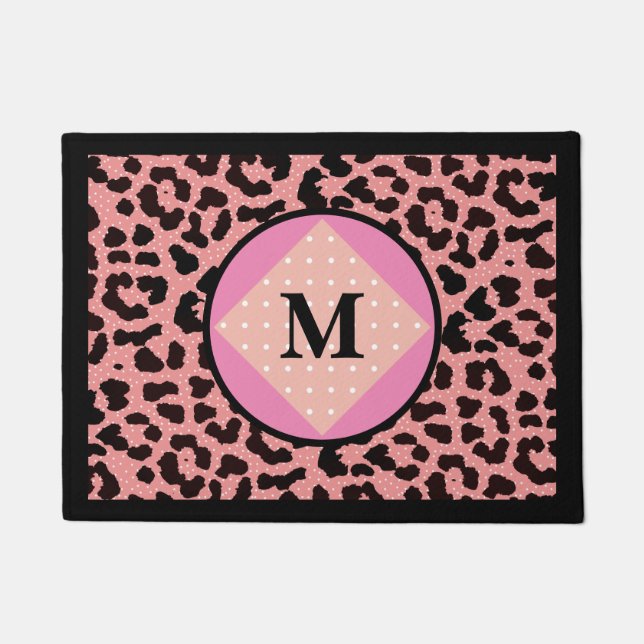 Personalized Leopard Print Polka Monogram Doormat (Front)