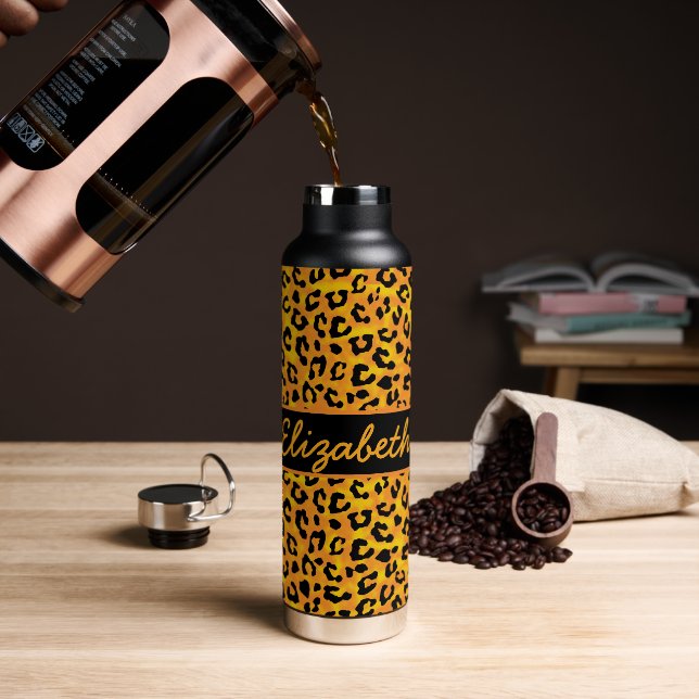 Personalized Leopard Print Water Bottle (Coffee)