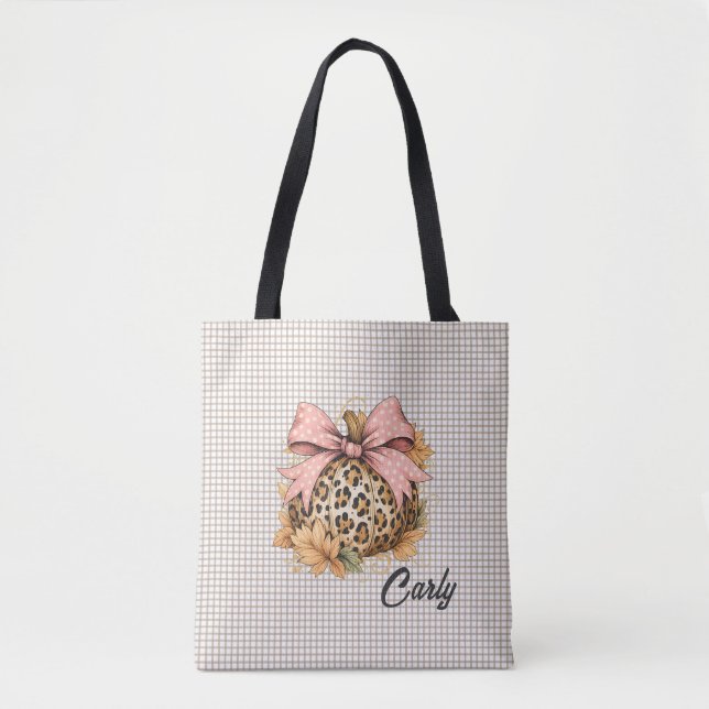 Personalized Leopard Pumpkin Tote Bag (Front)