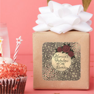 Personalized Leopard Rose Fabulous 40th Birthday Square Sticker