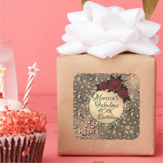 Personalized Leopard Rose Fabulous 40th Birthday   Square Sticker