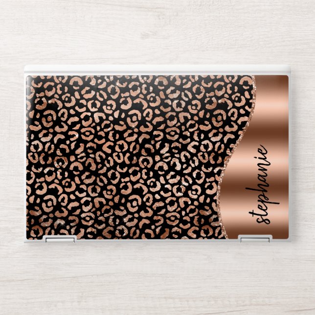 Personalized Leopard Spots Rose Gold Black HP Laptop Skin (Front)