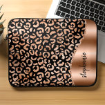 Personalized Leopard Spots Rose Gold Black Laptop Sleeve<br><div class="desc">This design features a chic rose gold metallic leopard spot pattern on a black background on the left, and a rose gold faux foil image on the right in the shape of a wave bordered with rose gold faux glitter. Personalize it with your name or monogram in a stylish black...</div>