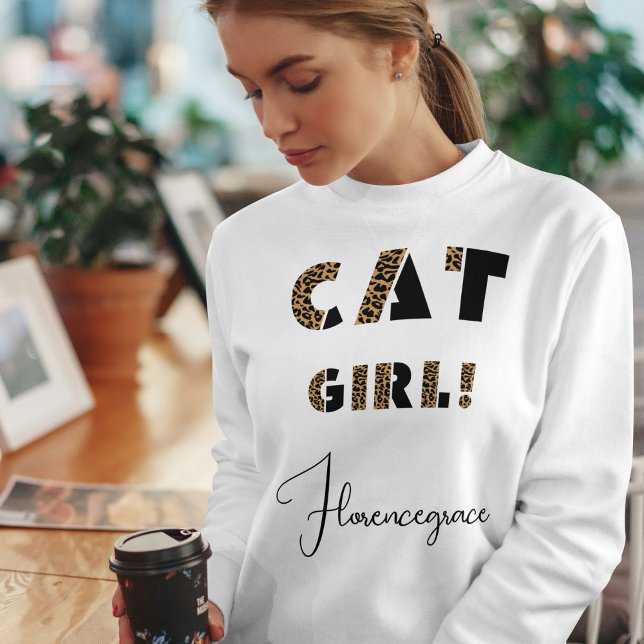 Personalized Leopard Stylish Wild Cat Girl White Sweatshirt (Creator Uploaded)