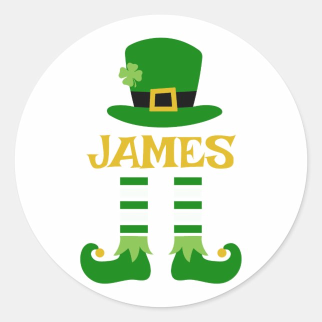 Personalized Leprechaun St. Patrick’s Day James Classic Round Sticker (Front)