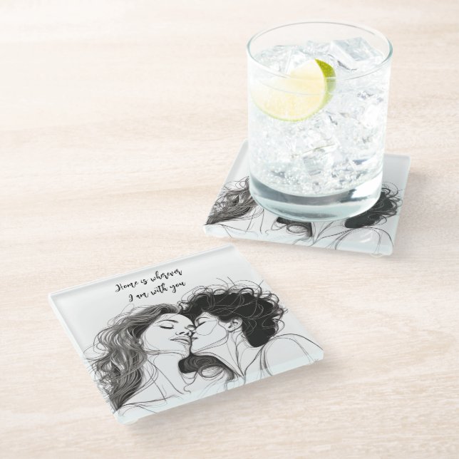 Personalized Lesbian Couple Acrylic Keychain Glass Coaster (Angled)