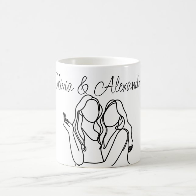 Personalized Lesbian Couple Line Art Coffee Mug (Center)