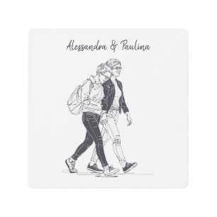 Personalized Lesbian Couple Walking Line Art