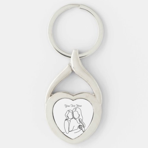 Personalized Lesbian Couple Women in Love Line Art Keychain