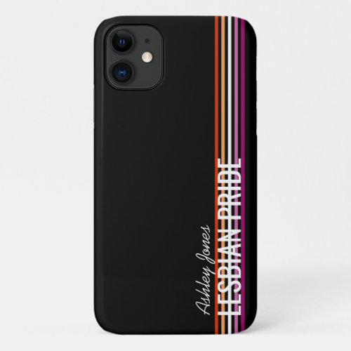 Personalized Lesbian Flag 5_Stripe Stripes Black iPhone 11 Case
