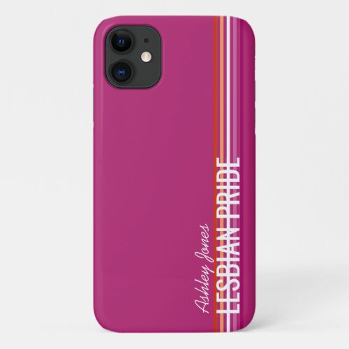 Personalized Lesbian Flag 5_Stripes Stripes Pink iPhone 11 Case