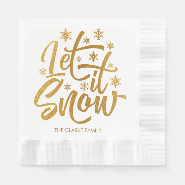 Personalized Let it Snow Gold Foil Holiday Party Napkins (Front)