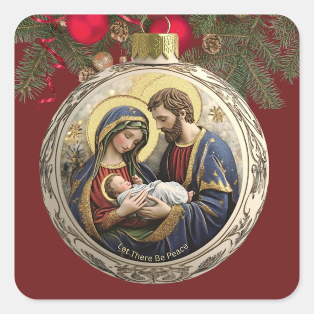 Personalized Let There Be Peace Nativity Scene Square Sticker (Front)