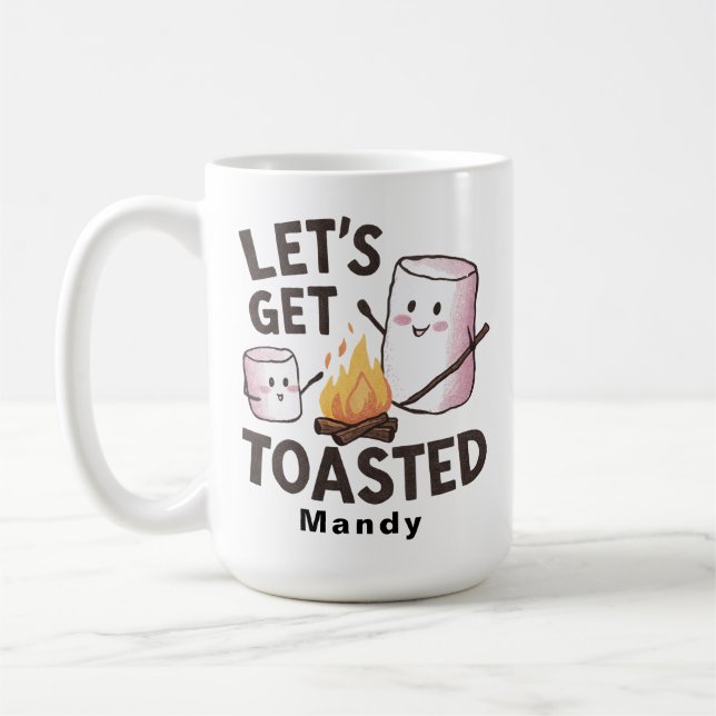 Personalized "Let's Get Toasted" S'mores Camping Coffee Mug (Left)