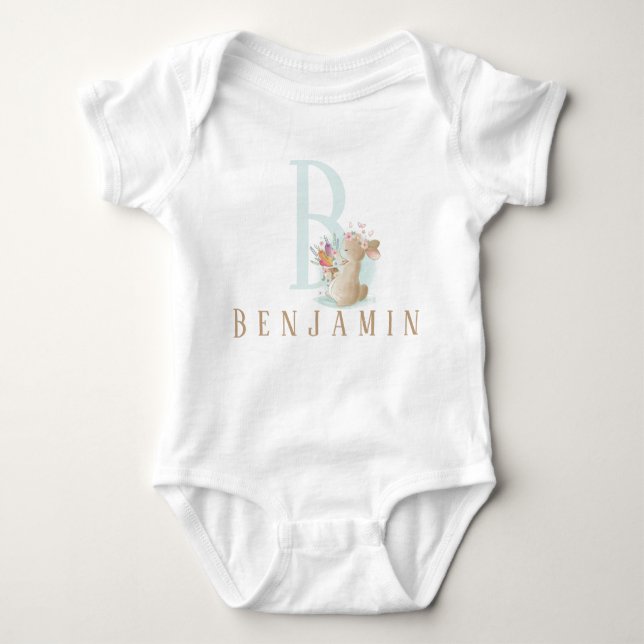  Personalized Letter and  Name Baby Bodysuit (Front)