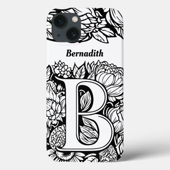 Personalized Letter B Black White Tattoo Flowers Case-Mate iPhone Case (Back)