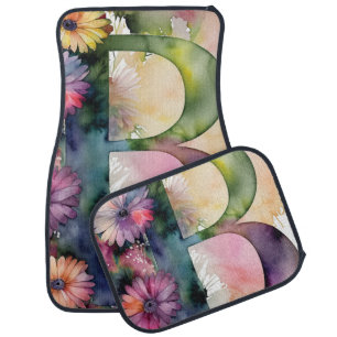 Personalized Letter B Elegant Floral Watercolor Car Floor Mat