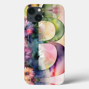 Personalized Letter B Elegant Floral Watercolor iPhone 13 Case