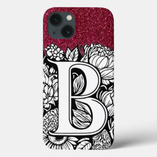 Personalized Letter B Glitter Tattoo Flowers iPhone 13 Case