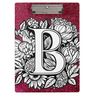 Personalized Letter B Glitter Tattoo Flowers Clipboard
