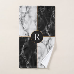 Personalized Letter Bath Towels Black White Marble