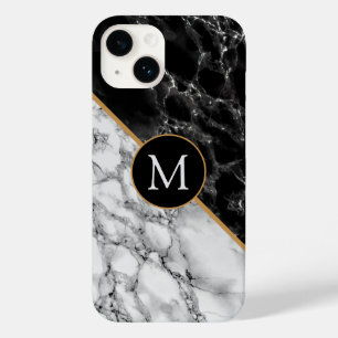 Personalized Letter Black White Marble iPhone Case