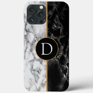 Personalized Letter Black White Marble iPhone Case