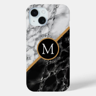 Personalized Letter Black White Marble iPhone Case