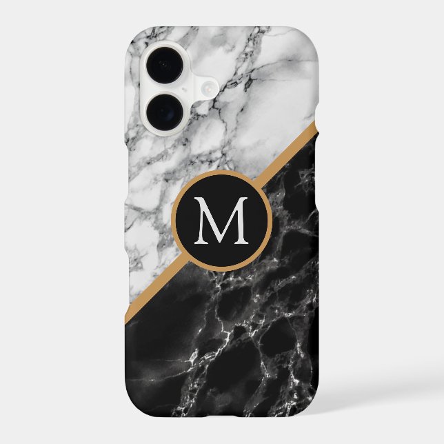 Personalized Letter Black White Marble iPhone Case (Back)