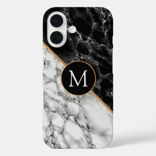 Personalized Letter Black White Marble iPhone Case
