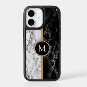 Personalized Letter Black White Marble iPhone Case