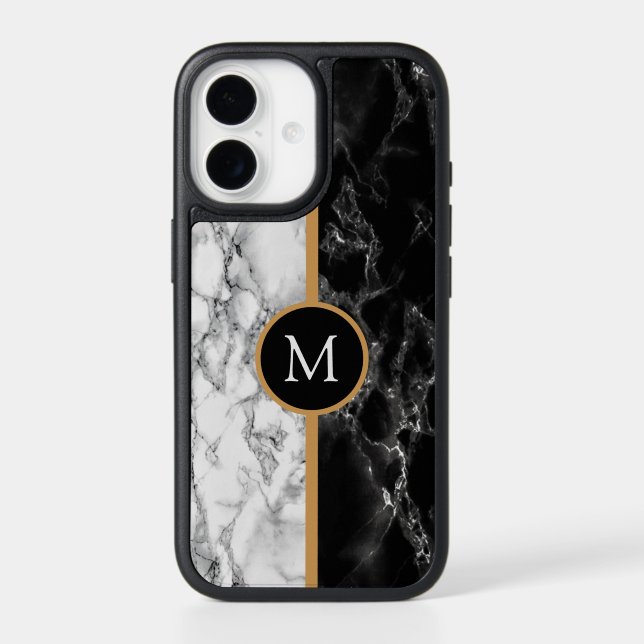 Personalized Letter Black White Marble iPhone Case (Back)