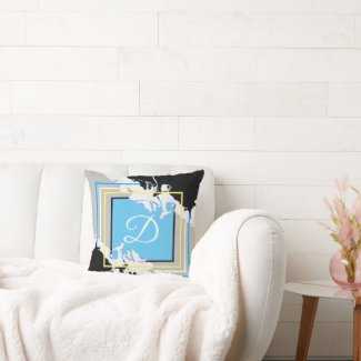 Personalized Letter Black White Yellow and Teal Throw Pillow