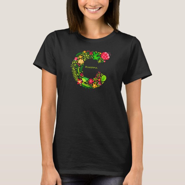 Personalized Letter C in Flowers T-Shirt (Front)