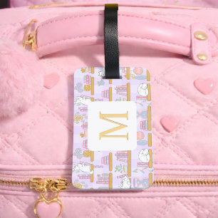 Personalized Letter Cats Library Book Girl Purple Luggage Tag