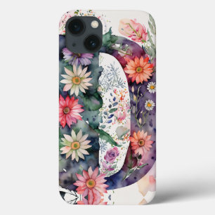 Personalized Letter D Elegant Floral Watercolor iPhone 13 Case