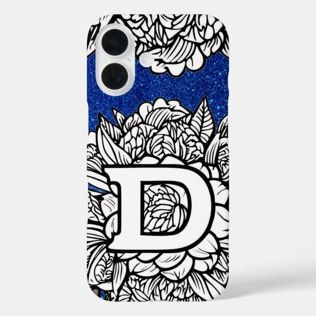 Personalized Letter D Faux Glitter Tattoo Flower Case-Mate iPhone Case (Back)