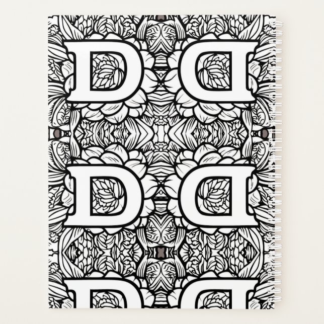 Personalized Letter D Floral Tattoo Black n White  Planner (Back)