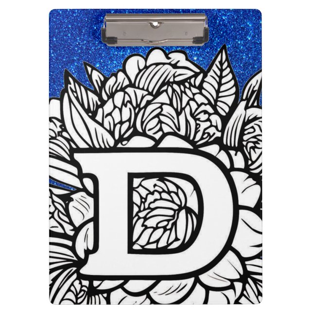 Personalized Letter D Glitter Floral Tattoo School Clipboard (Front)