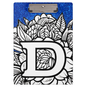 Personalized Letter D Glitter Floral Tattoo School Clipboard