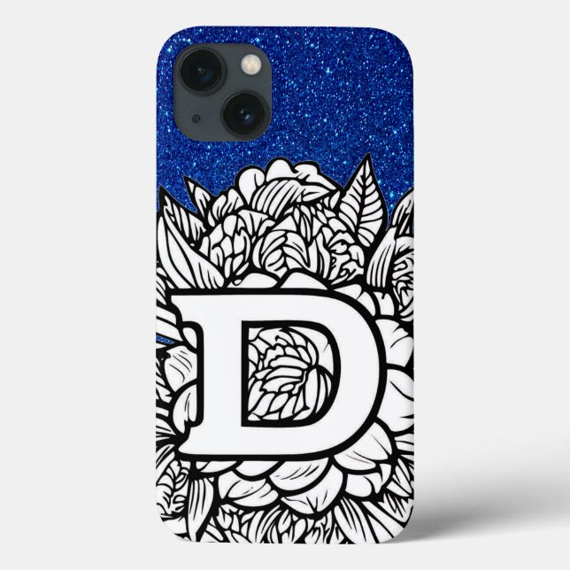 Personalized Letter D Glitter Tattoo Flowers Case-Mate iPhone Case (Back)