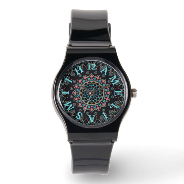 Personalized Letter Dial Boho Mandala Art Watch (Front)