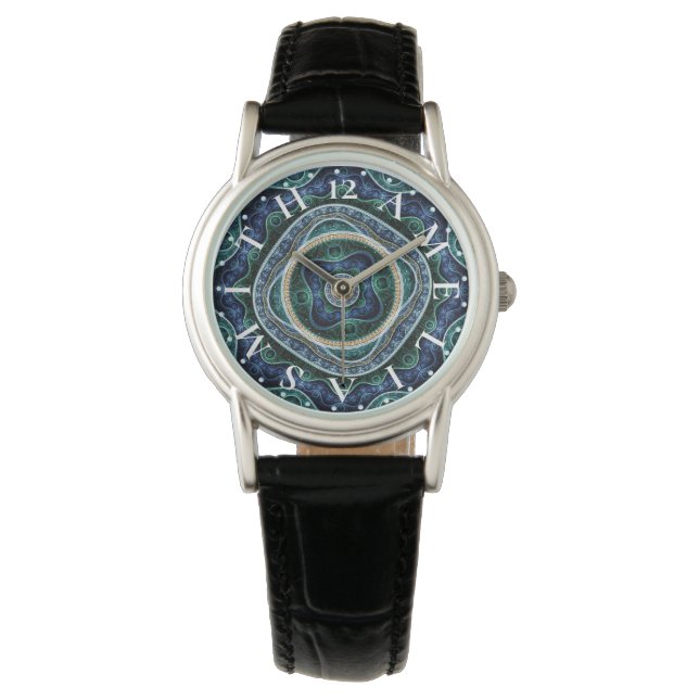 Personalized Letter Dial Julian Fractal Mandala Watch (Front)