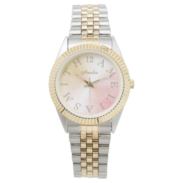 Personalized Letter Dial Pink Rose Gold Gradient Watch (Front)
