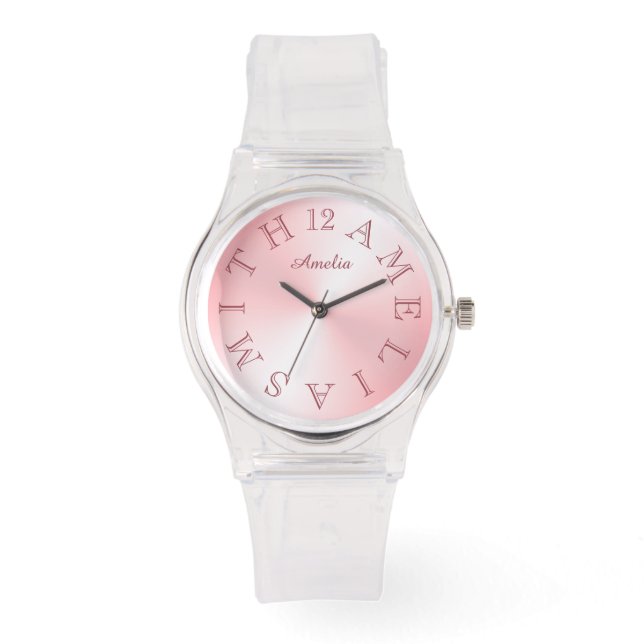 Personalized Letter Dial Pink White Gradient Watch (Front)