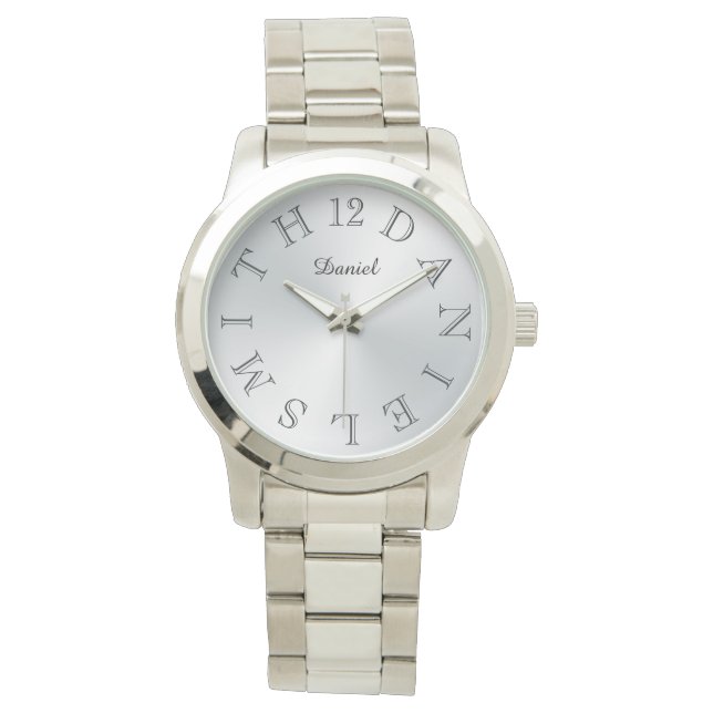 Personalized Letter Dial Silver Gradient Watch (Front)