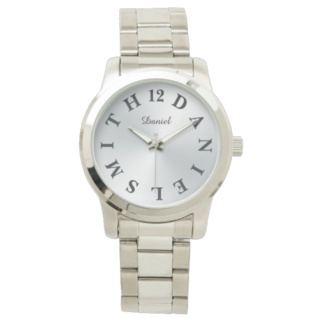Personalized Letter Dial Silver Gradient Watch (Front)