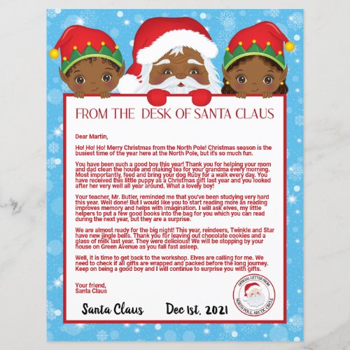 Personalized Letter from Black Santa Claus 