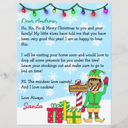 Personalized Letter from Ethnic Santa in Face Mask (Front)